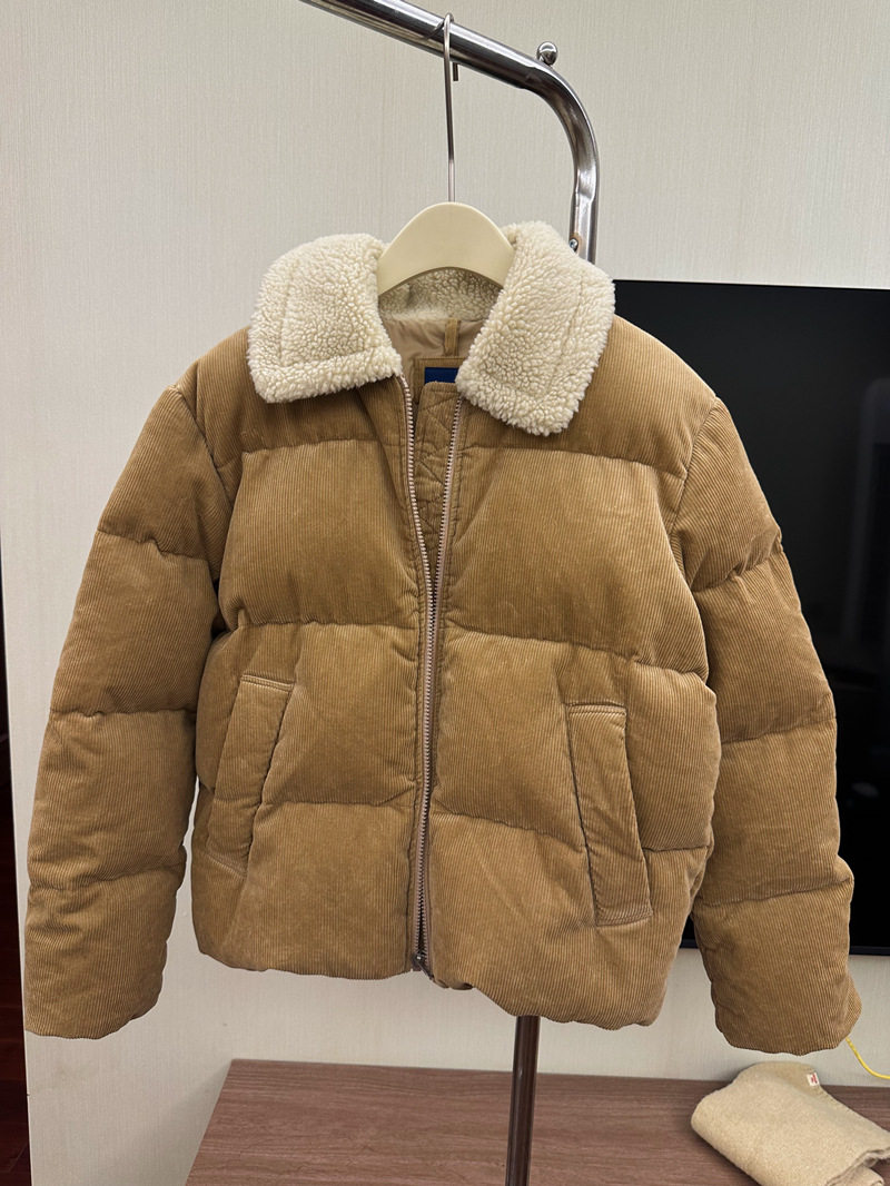25fei秋冬新款 日系羊羔毛翻领可爱加厚95白鸭绒灯芯绒羽绒服外套