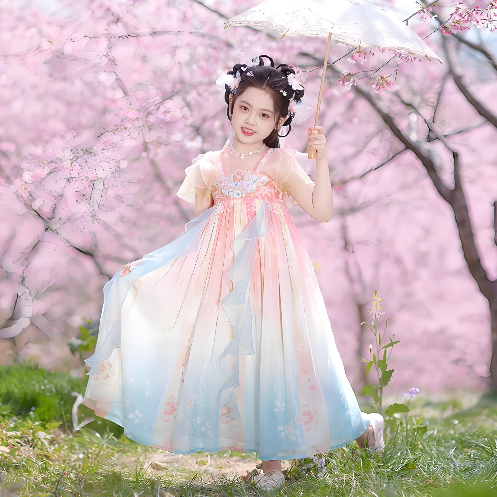 汉服女童夏装2025新款中国风蓝色仙气襦裙儿童古装超仙连衣裙唐装