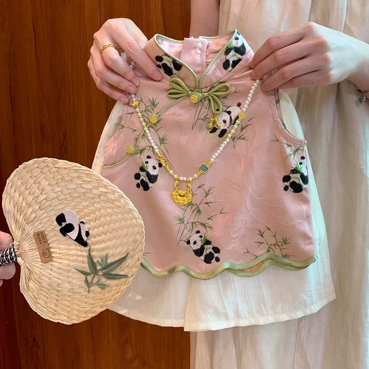 女童国风套装夏季新款周岁新中式女宝宝洋气背心裤子两件套