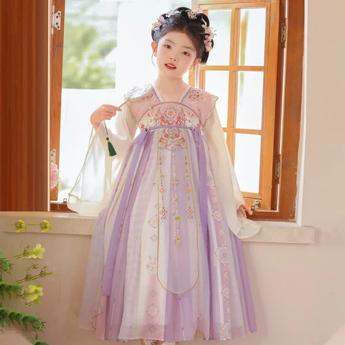 2026春季新款女童汉服古风披帛薄款连衣裙儿童古装中国风襦裙