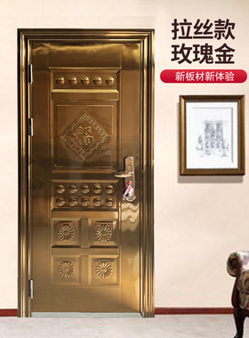 包邮拉丝玫瑰金单门现货全钢门防潮防锈防嗮门乡村别墅安全进户门