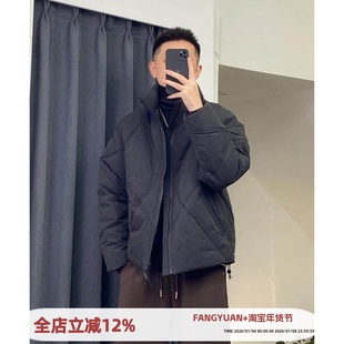 设计感菱形格立领羽绒服男款冬季2025新款潮流时尚加厚白鸭绒外套