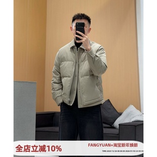设计感短款 新款 上衣潮 翻领外套2025冬季 90白鸭绒假两件羽绒服男士
