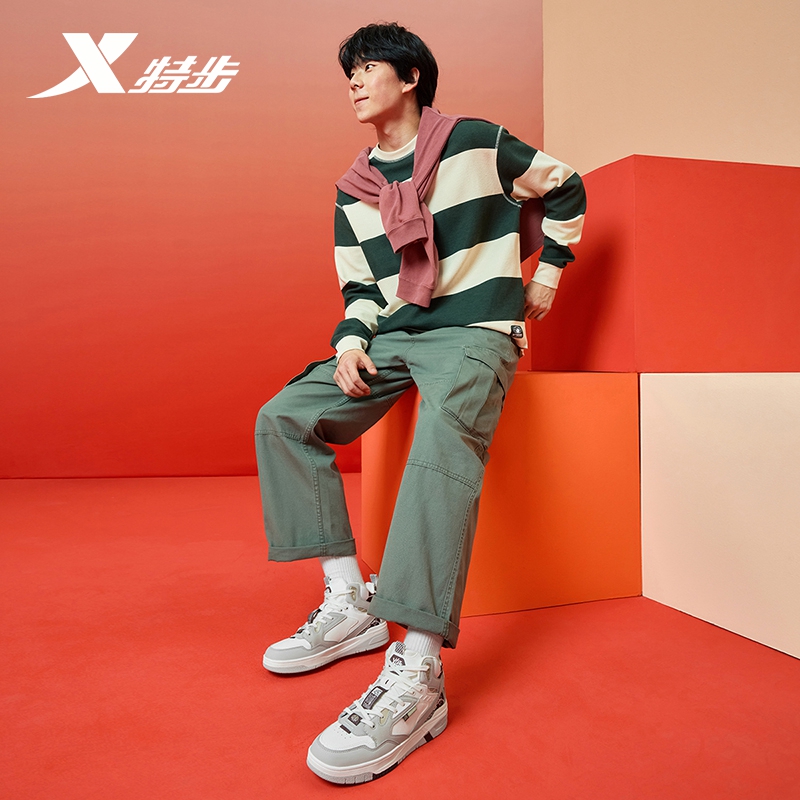 特步/XTEPCNY中帮板鞋男2025春季新款皮面运动男鞋时尚透气休闲鞋