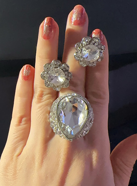 “摄政王”系列大颗水晶钻珠宝戒指耳钉套装可拆分