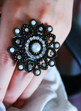 夸张黑色欧美风复古独家孤品戒指