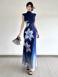 《烟花易冷》舞蹈裙高级感名媛清冷感印花改良旗袍网纱长裙包臀裙