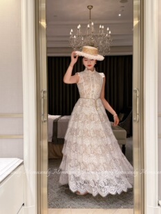 2026早春新款法式复古手工蕾丝蓬蓬连衣裙法式白玫瑰生日礼服裙