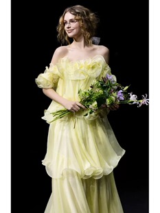 晨袍女新娘绝美法式超仙甜美晨拍黄色生日宴会学生公主裙日常可穿