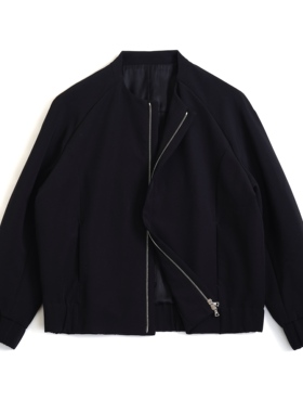 三英里二重织机能面料3D运动剪裁厚黑极简无领夹克配riri双开拉链