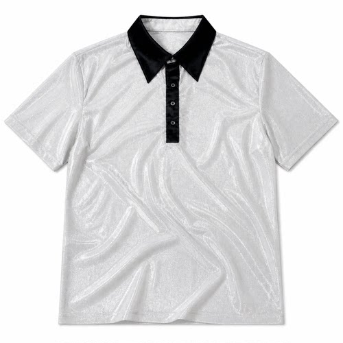 丝光缎面拼接肌理感通勤Polo衫