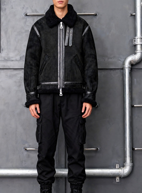 VIVIIVII雾面反绒美丽奴绒面皮毛一体短宽B3皮衣外套riri拉链