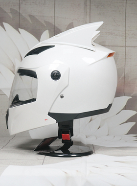 ORZ头盔男女全盔双镜片情侣蓝牙机尾翼白色揭面赛辫蝴蝶结自行车