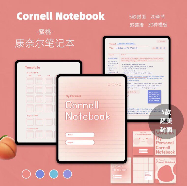 康奈尔笔记本蜜桃粉ipad电子笔记手帐本模板