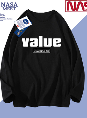 NASA MEET纯棉长袖t恤男士新款宽松打底上衣服重磅潮牌潮流体恤男