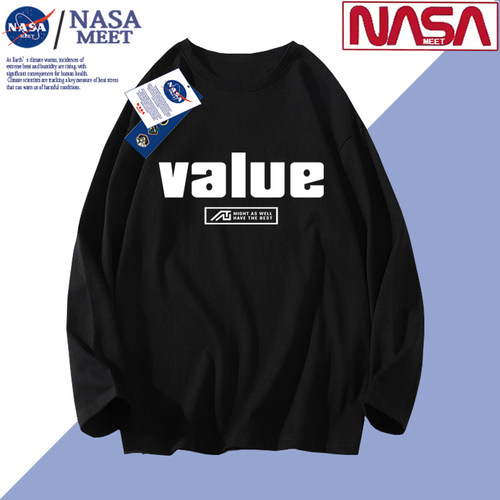 NASA MEET纯棉长袖t恤男士新款宽松打底上衣服重磅潮牌潮流体恤男