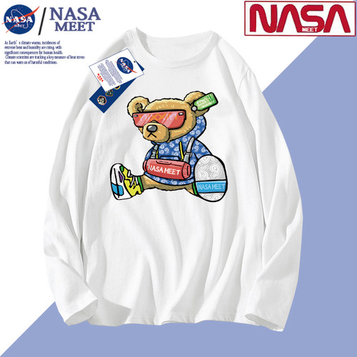 NASA MEET潮牌重磅纯色长袖t恤男内搭卫衣纯棉圆领宽松打底衫上衣