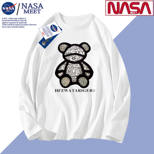 NASA MEET长袖t恤男纯棉秋季休闲宽松内搭白色新款潮流打底衫上衣