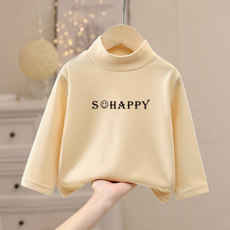 양면 독일 벨벳 어린이 기본 레이어 겨울 두꺼운 반 터틀넥 소년과 소녀를위한 따뜻한 탑  가을 티셔츠