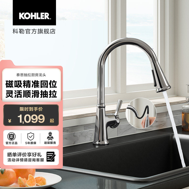 科勒泰恩下抽拉洗菜盆洗碗盆家用厨房龙头旋转冷热21415