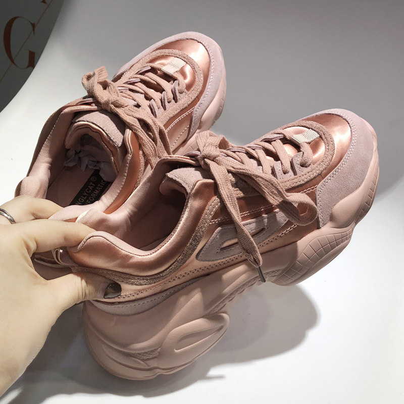 ins春新款松糕厚底鞋绸缎单鞋四季老爹鞋港风真皮拼色百搭休闲鞋|ruв категории Женская обувь, низкий чистка - от Buy2taobao.com для оказания профессиональной услуги покупки агента Taobao