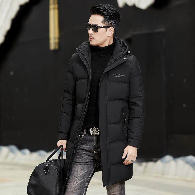 2024新款男士中长款连帽羽绒服中年爸爸装冬季加厚保暖白鸭绒外套