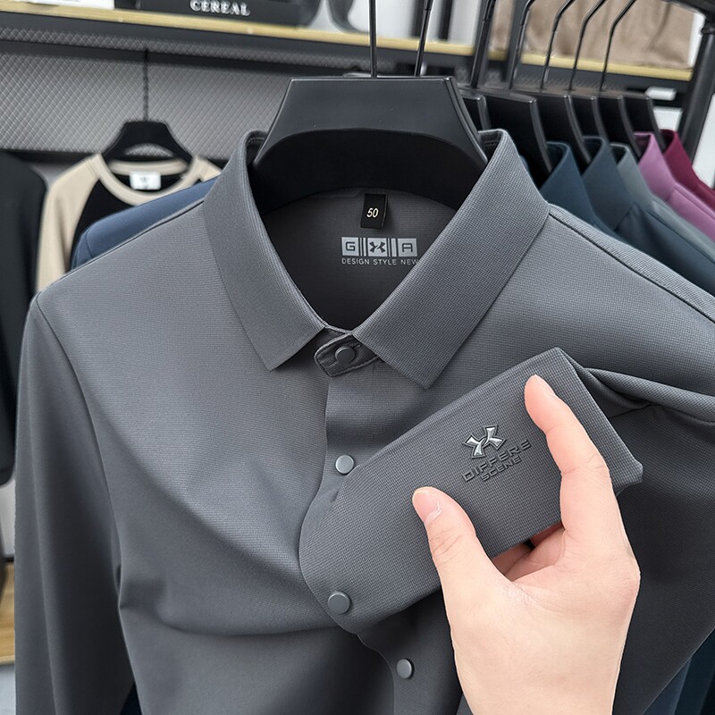 轻奢男士长袖t恤春秋季新款中年爸爸装翻领带领polo衫无缝上衣服