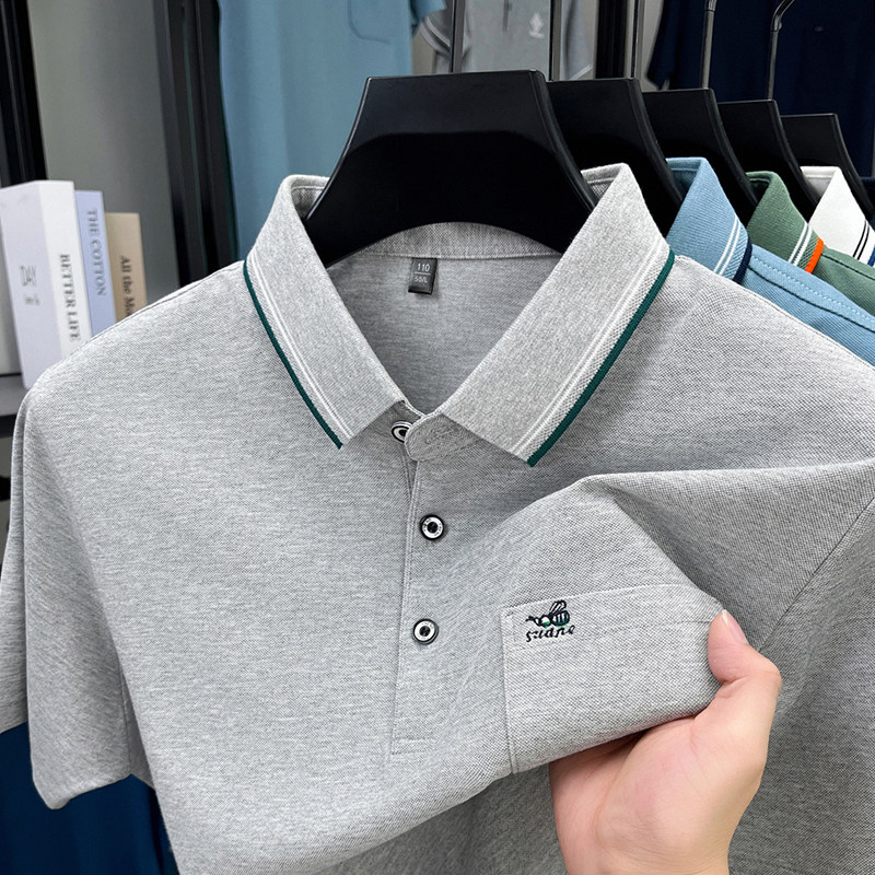真口袋~男士夏季新款短袖POLO衫中年爸爸装翻有带领上衣服冰丝T恤