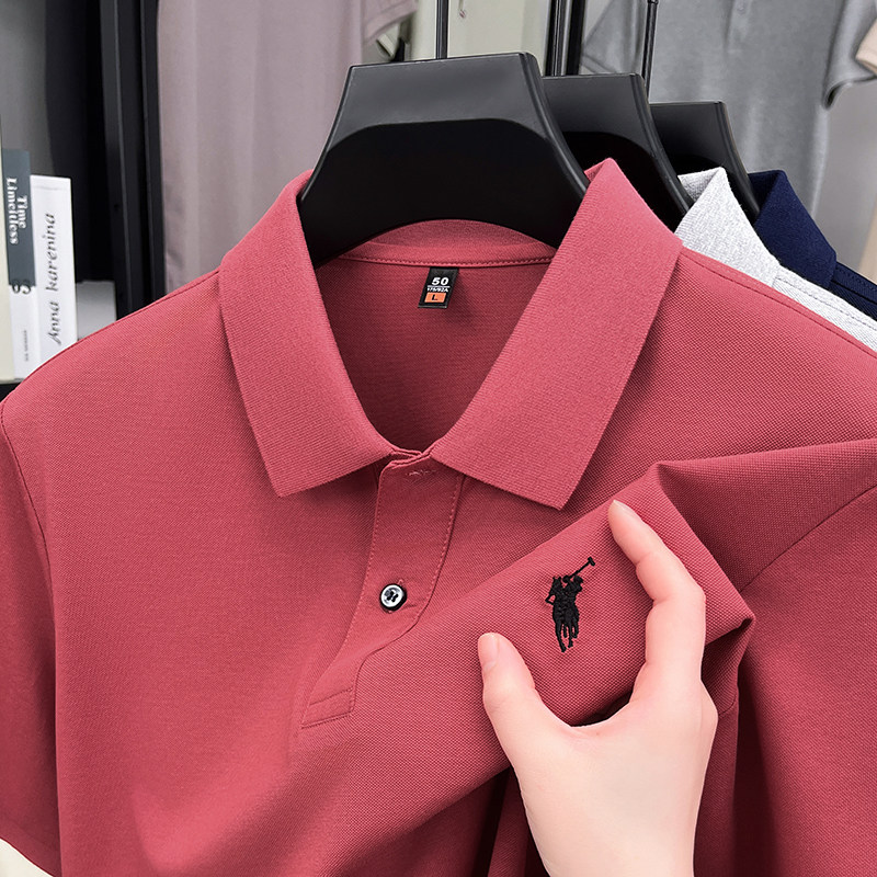 POLO衫男士短袖T恤中年爸爸夏装红色上衣服喜公公结婚宴高考送考