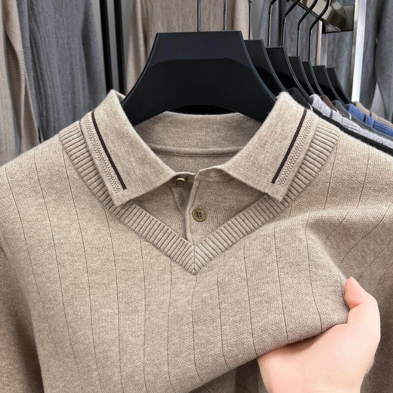 男士毛衣打底针织衫秋冬季上衣服中年爸爸装真假两件加厚内衣毛衣