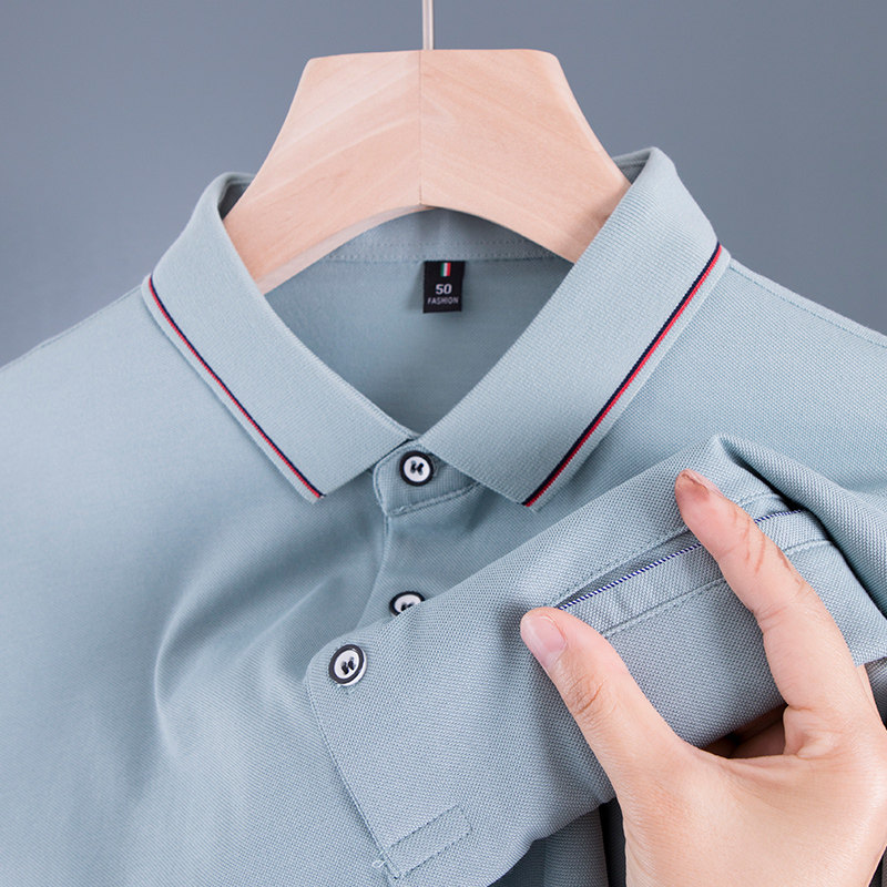 【真口袋】男士新款短袖T恤有带翻领polo衫中年爸爸夏装冰丝上衣