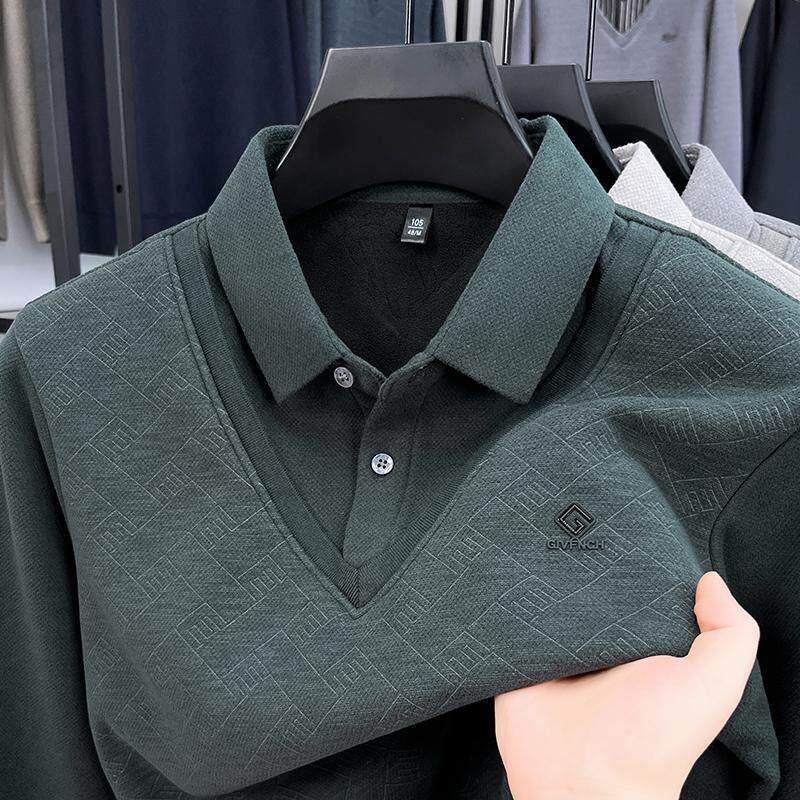 男士假两件长袖T恤秋冬季爸爸装保暖内衣单件加绒加厚上衣打底衫