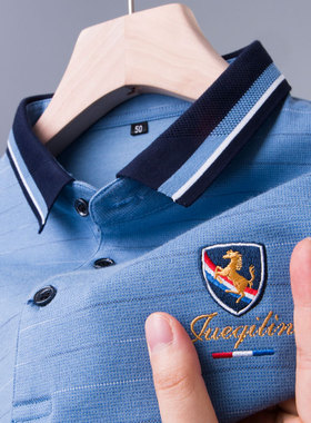 高端长袖t恤男士保罗POLO衫中年爸爸春秋装plol上衣丅土体桖po1o