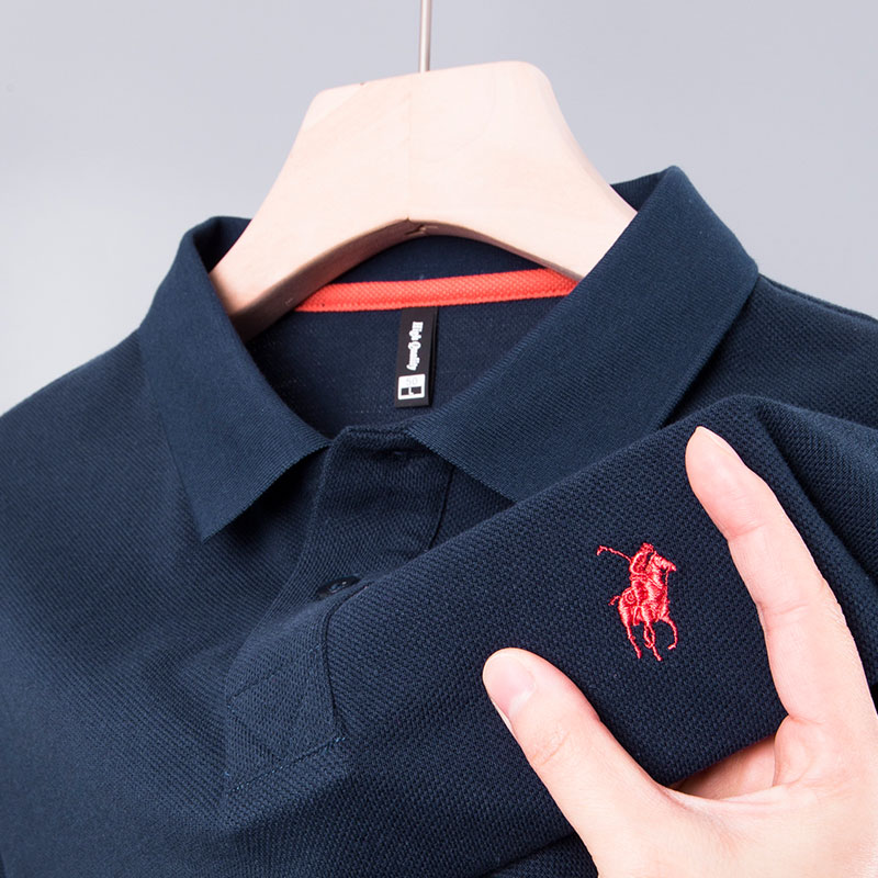 中年男士短袖T恤刺绣纯棉polo衫