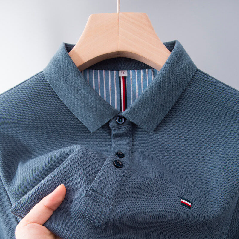 轻奢男士POLO衫长袖t恤中年爸爸春秋装新款纯棉上衣卫衣土40岁50