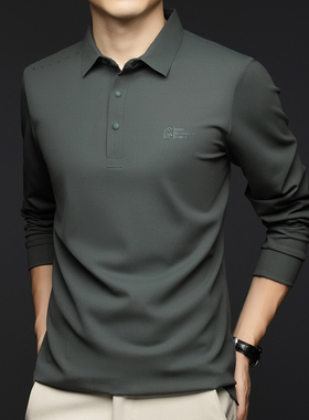 中年男士POLO衫长袖t恤poro爸爸高端春秋装poli无痕上衣冰丝plol
