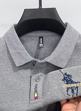 长袖t恤男士POLO衫中年爸爸春秋装p0lo上衣plol战马刺绣高端纯棉