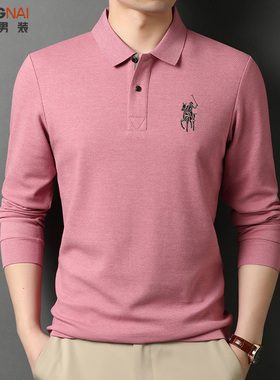中老年男士长袖t恤棉POLO衫春秋p0lo新款中年paolo爸爸装上衣plol