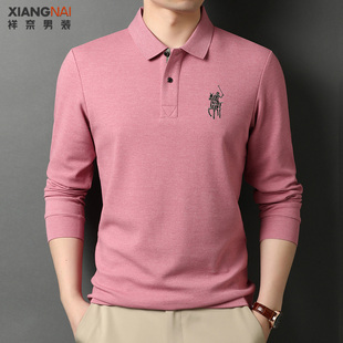 中老年男士长袖t恤棉POLO衫春秋p0lo新款中年paolo爸爸装上衣plol
