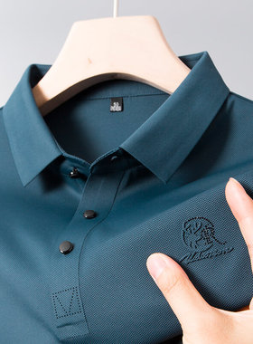 中年男士短袖T恤冰丝爸爸夏装polo衫凉感poli翻领时尚上衣服plol