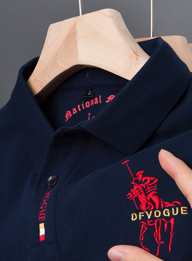 男士POLO衫短袖t恤中年poli爸爸夏装刺绣p0lo纯棉plol上衣丅体桖