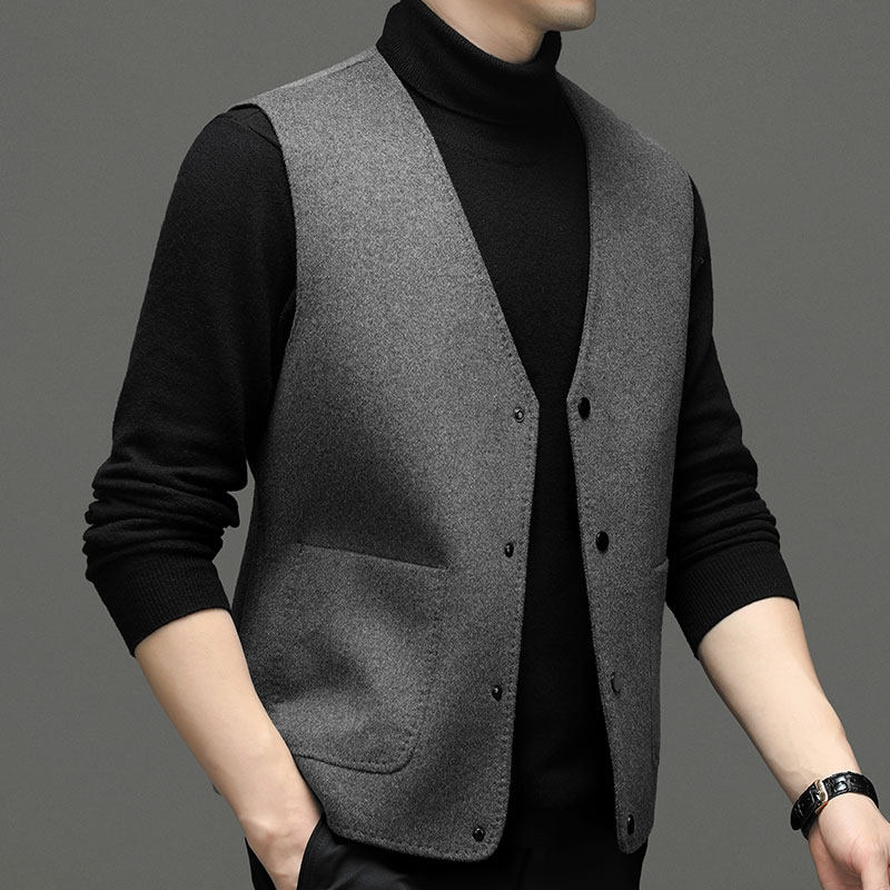 冬季中年男士爸爸装毛呢马甲羊毛马夹保暖坎肩背心外穿内搭上衣服
