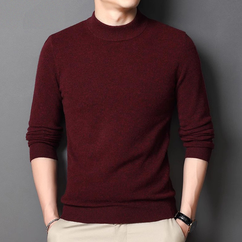 100纯羊毛衫秋冬季加厚半高领爸爸装男士毛衣蛇年红色本命年衣服