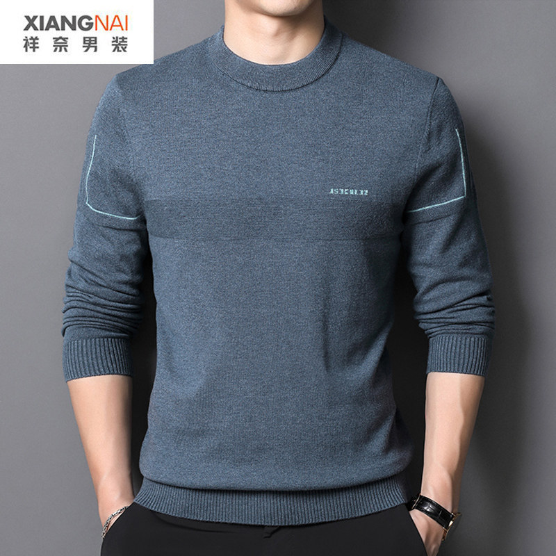 羊毛衫男100纯羊毛冬季加厚潮流中年爸爸装年轻款圆领男士毛衣土