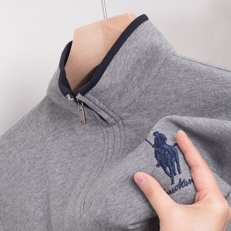 纯棉长袖t恤男士保罗polo衫立领爸爸装卫衣拉链打底衫春秋款上衣