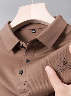 男士polo衫短袖T恤中年爸爸夏装冰丝plol上衣服poli衬衫领popo土