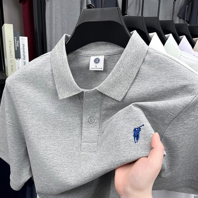 100%纯棉~男士夏季新款短袖T恤中年爸爸装翻领保罗刺绣polo衫上衣