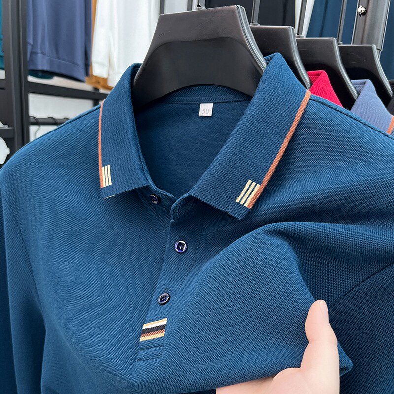 中年男士长袖t恤爸爸装2025年春秋季纯棉翻有带领打底Polo衫上衣