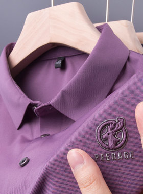 轻奢冰丝凉感短袖t恤男士p0lo中年爸爸夏装polo衫plol上衣服popo