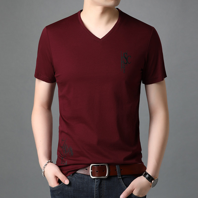 男士夏季2025新款红色短袖T恤中年爸爸装鸡心领本命年冰丝上衣服